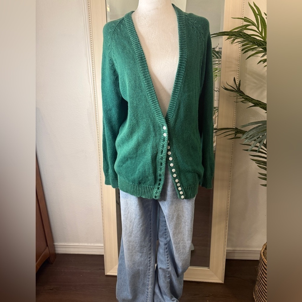 Vintage Green Button-Up Women's Cardigan - Picture 7 of 10